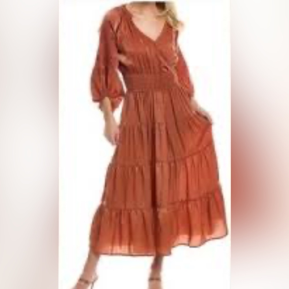 Penelope Rose Elegant Rust Tiered Dress w/Elastic Waist/Pockets Size:Large